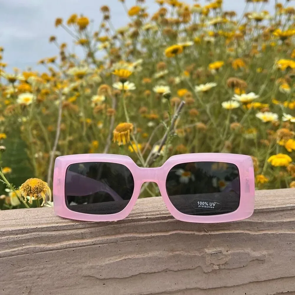 Sunglasses  Pink color smooth plain square light tint edc baddie  cottagecore